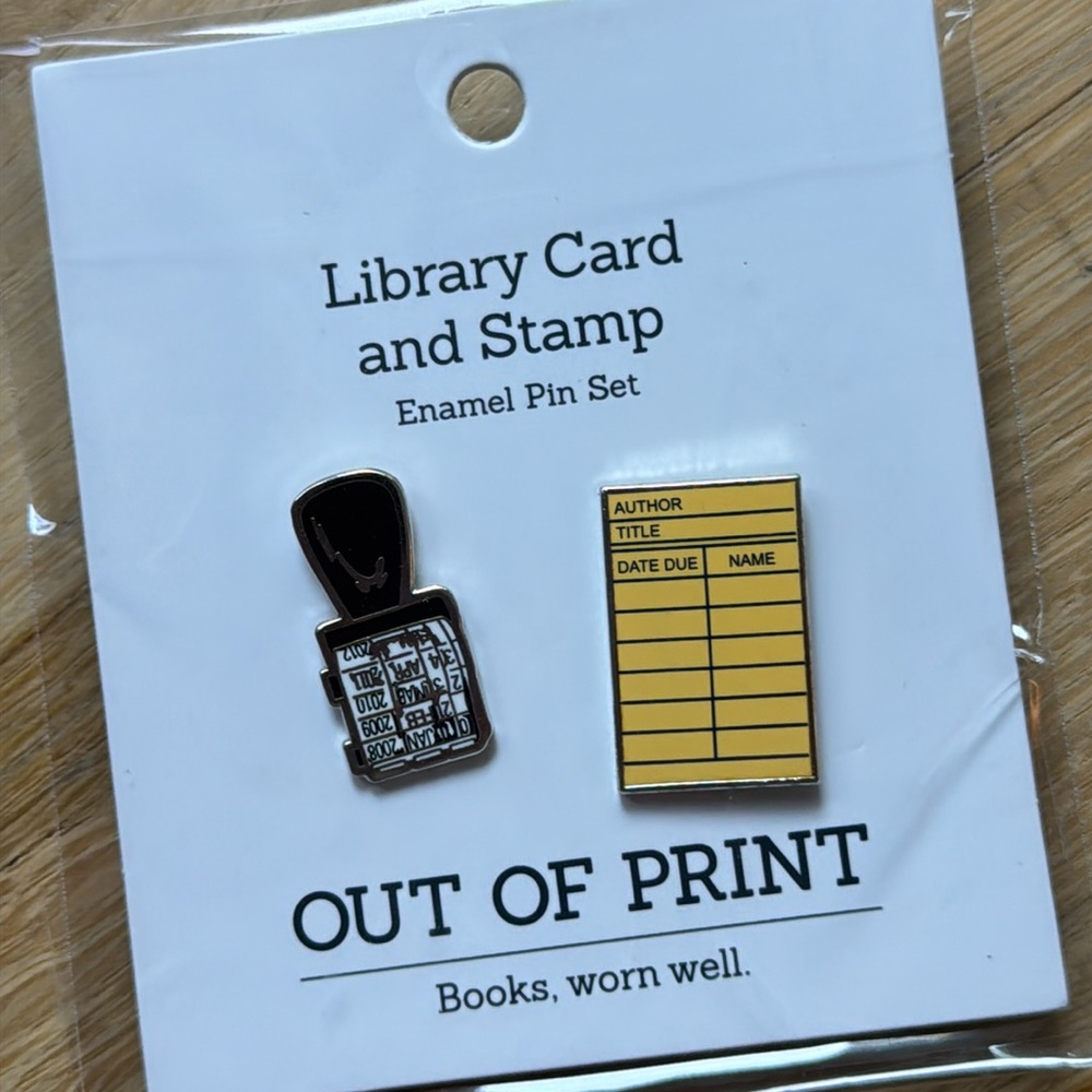NWT bundle of 3- Out of Print -Yellow Library Card Socks, Enamel Pins & Bookmark - Picture 9 of 9